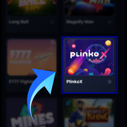 Encontre e selecione um jogo de Plinko